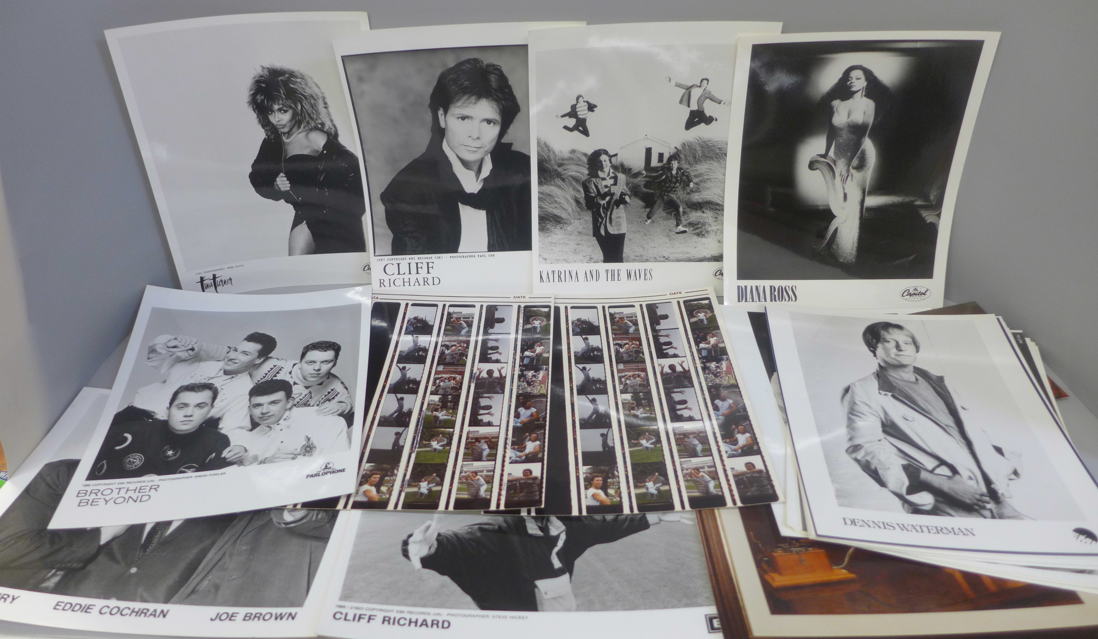 Pop music; EMI promotion photographs including Eddie Cochran, Billy Fury, Tina Turner, Cliff