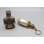 An Ari D Norman 925 silver mounted perfume bottle and a mother of pearl and gilt mounted scent