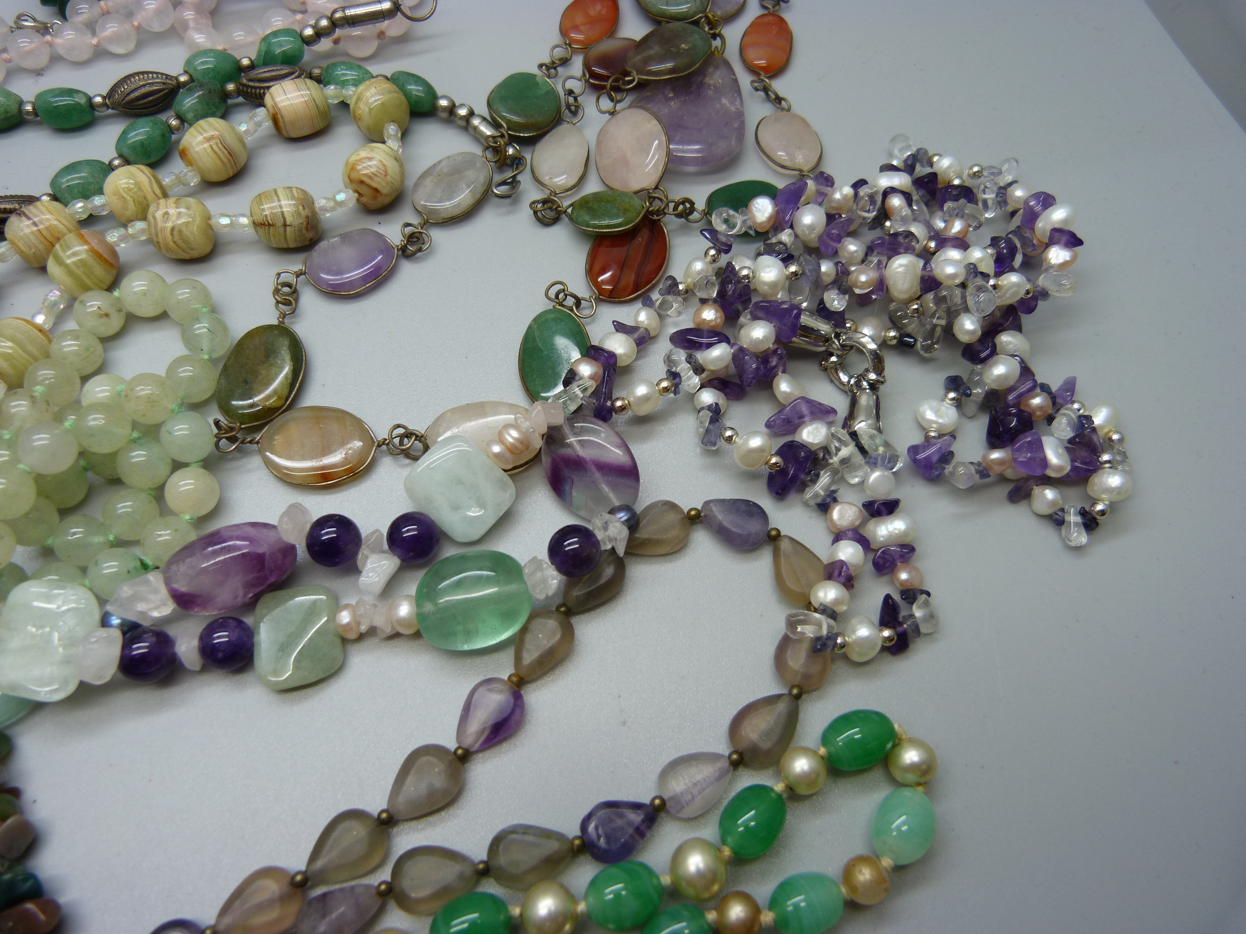 A collection of bead necklaces including pearl, amethyst and jadeite - Image 2 of 3