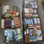 Seven boxes of books; novels - children's, youth and adult, classics, history, horror, sports,