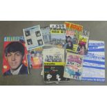 Beatles memorabilia including posters, Boyfriend poster, Yellow Submarine annual, magazines, etc.,