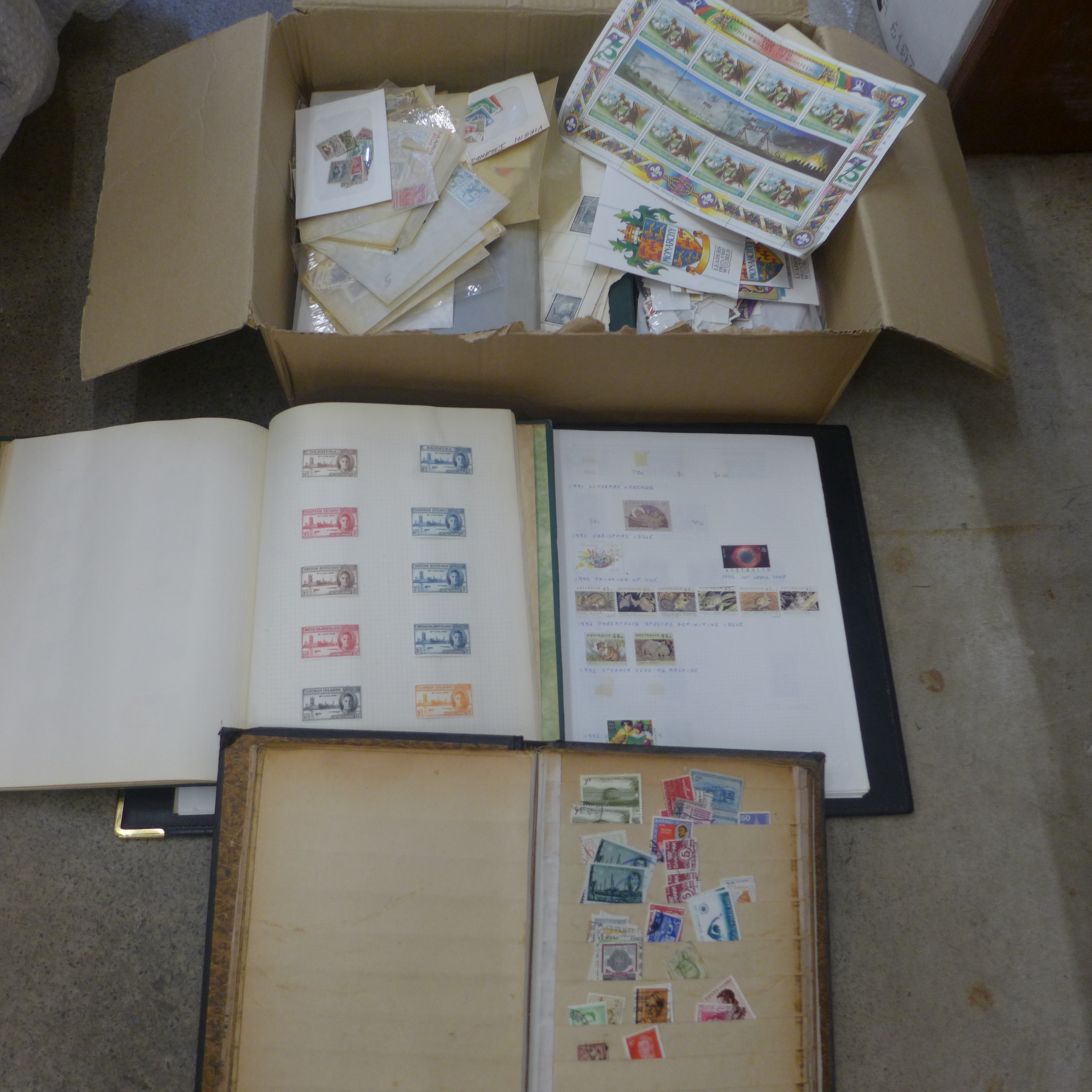 Stamps; a box of stamps, covers, etc., loose and in albums