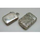 A silver vesta case, Birmingham 1898, and one other vesta case