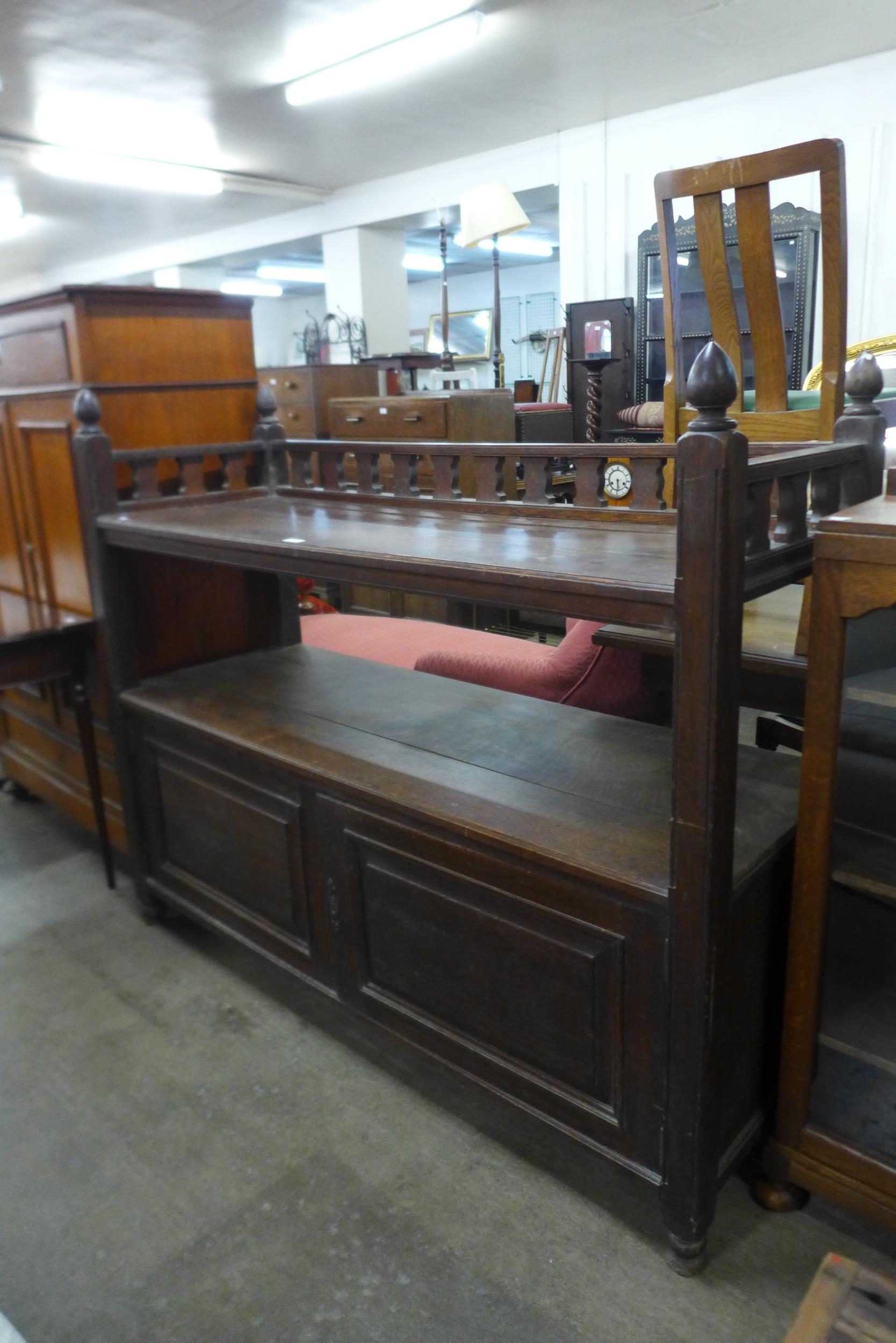 A Victorian oak two tier buffet sideboard