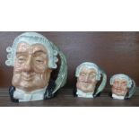 Three Royal Doulton The Lawyer graduated character jugs
