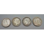 Four Queen Victoria one shilling coins