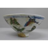 A Chinese butterfly bowl, transfer printed design, 12.5cm diameter