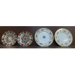 Two Royal Crown Derby Imari 1128 pattern plates, 22cm and two Wedgwood plates, 27cm