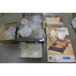 Two boxes of glass and a Carmen glass cake plate **PLEASE NOTE THIS LOT IS NOT ELIGIBLE FOR