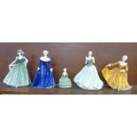 Four Royal Doulton figures including limited edition Winter Walk and a Royal Worcester figure,