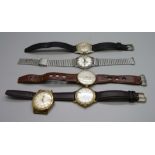 Five gentleman's wristwatches, Aerolux, Poljot, Kienzle and two Avia