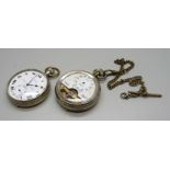 Two pocket watches, Jovis 8 Days and Benj. Harral, Barnsley-Mexboro, 'The Tyke'