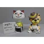 Two Lorna Bailey cat figures, The Duke and Cat with Sign and Signature