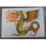 A lithographic Dragon print from 1970s, printed on high quality linen back paper (A2 size)