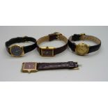 Four lady's Raymond Weil gold plated wristwatches, one lacking strap