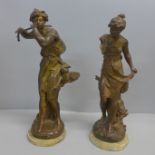 A pair of French gilt bronze figures, Prisonniere and Improvisateur, after Ferrano, with onyx bases,