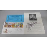 Dr Who interest; autographed magazine of Jon Pertwee and first day cover autographed by Colin Baker
