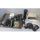 Camera accessories and a collection of black and white photographs, mainly 1960's/70's