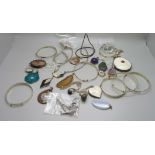A collection of white metal jewellery, some stone set
