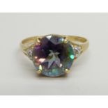 A 9ct gold and mystic topaz ring, 1.7g, L