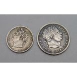 A George III 1817 shilling and a George IV 1825 sixpence
