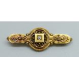 A Victorian 15ct gold cushion diamond set brooch, 4.7g