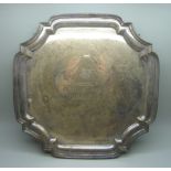 A silver salver with Long Service inscription dated 1964, 612g