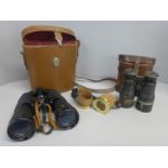 Two pairs of binoculars, (Prinz 10x50 and field glasses) and a pair of goggles