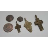 Three Russian crosses, Roman and Georgian coins