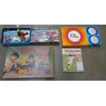 Vintage games and toys; Rennikit Bryplay Cup Football, a Merit Planet gun, a Flyer skateboard and