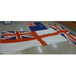 Three large British flags, White Ensign 2m x 3.3m, Union Jack 1.8m x 3.7m and Fleet Auxiliary Ensign