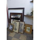 Assorted mirrors, prints, drawings, etc.