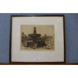 A. Rossini, La Fontana, Dell 'Archives, Viterbo, signed etching, framed