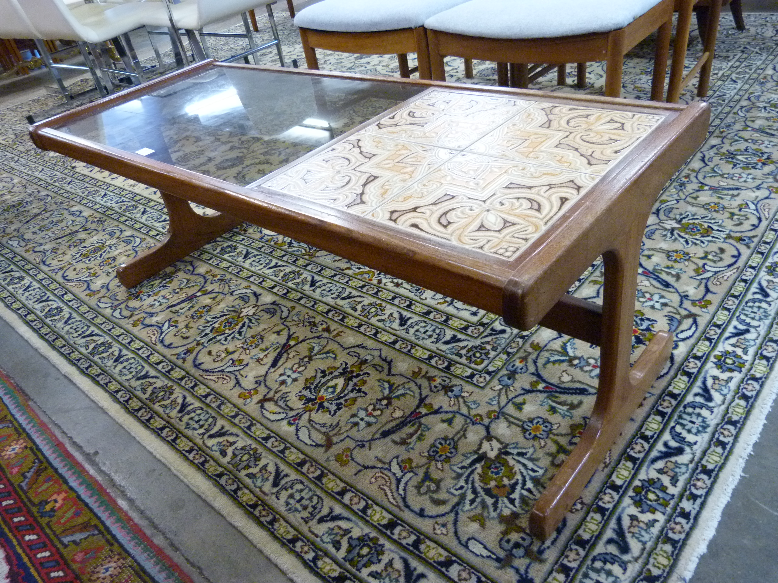 A G-Plan Fresco teak, glass and tiled top coffee table