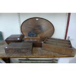 A Victorian lady's mahogany sewing box, a carved oak letter box, a small leather briefcase, etc.
