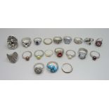 A collection of twenty silver rings