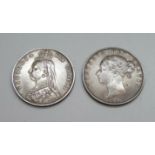 Two Queen Victoria half crown coins, 1883 and 1887