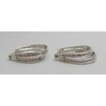 A pair of 9ct white gold and diamond double hoop earrings, 5.4g