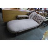 A Victorian mahogany and fabric upholstered chaise longue