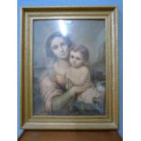 A large Victorian print, mother and child, framed