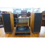 A Dynatron teak stereo and speakers, with Garrard SP 25 MKIII turntable
