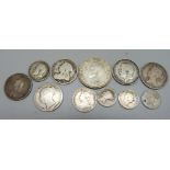 British silver coins, pre 1946 and Victorian, 48g