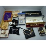 Assorted jewellery including a Butler & Wilson brooch, Wedgwood, etc.