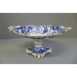 A Royal Crown Derby Mikado pattern blue and white and gilt decorated oval comport, a/f