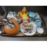 A Noritake tea set, a cheese dome, a set of five Poole plates, a Stylecraft Midwinter plate, a