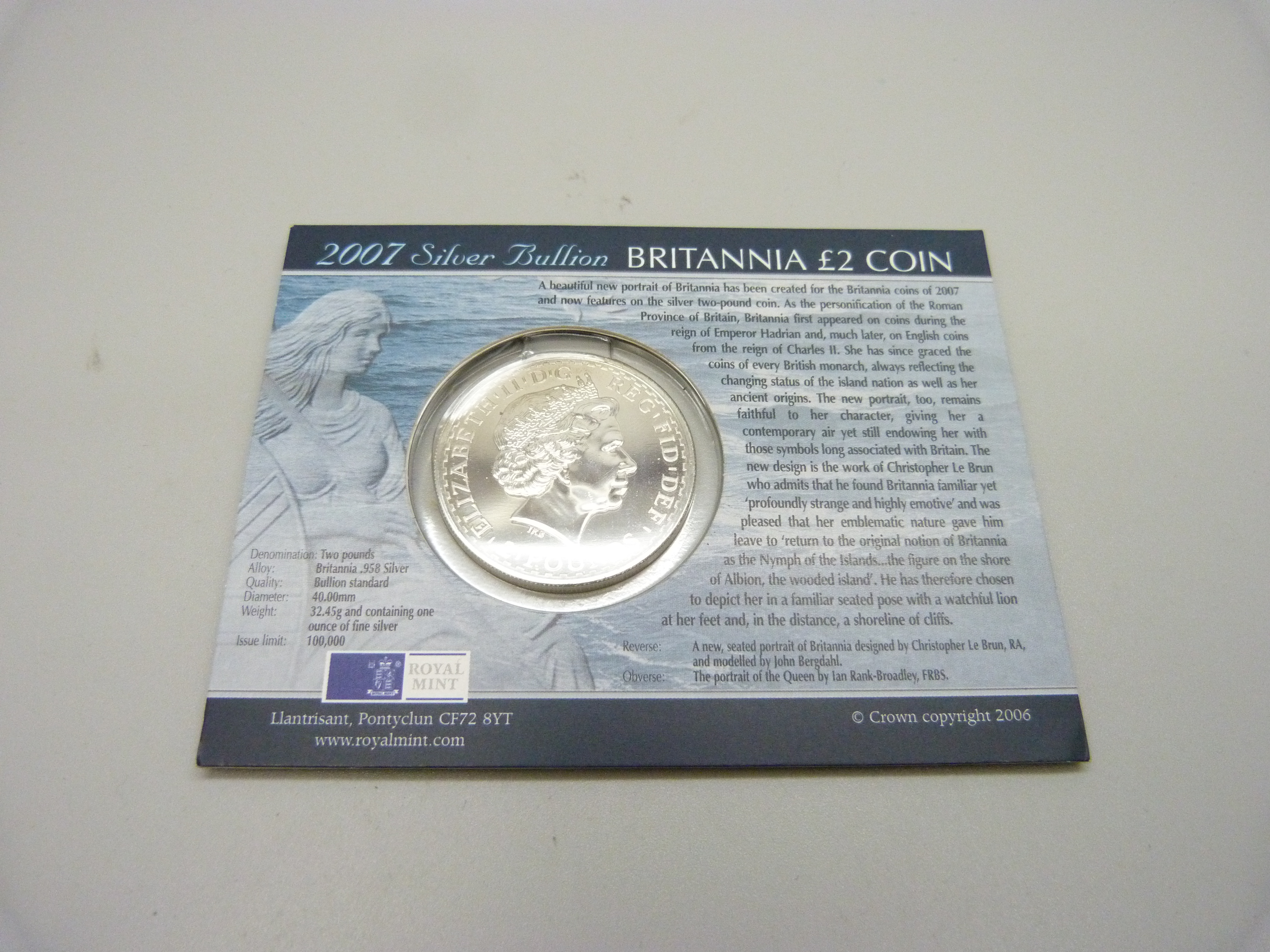 The Royal Mint 2007 Britannia £2 silver coin, .958 silver - Image 2 of 2