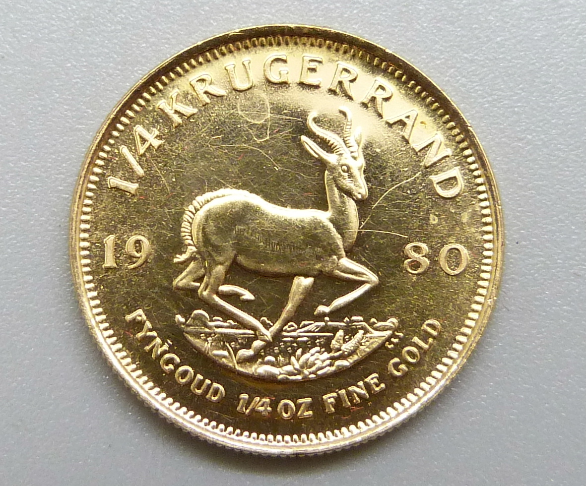 A 1980 gold quarter Krugerrand, 8.48g, uncirculated - Image 3 of 3