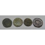 Four bronze Roman coins