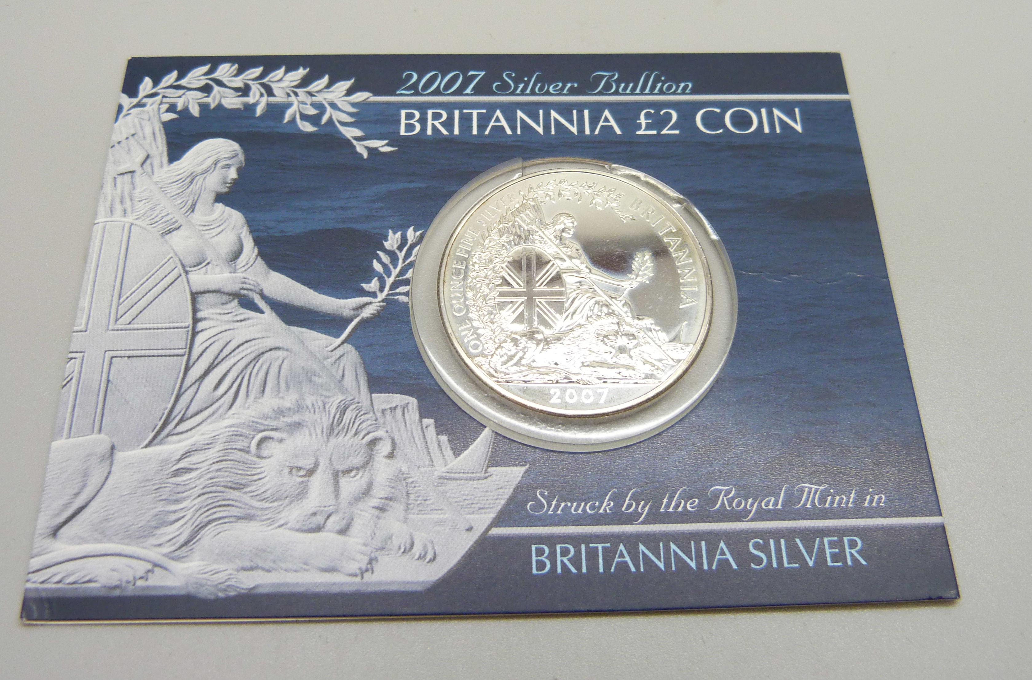 The Royal Mint 2007 Britannia £2 silver coin, .958 silver