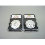 Two silver 1oz coins, (999 fine silver), 2014 Koala and 2015 Elephant